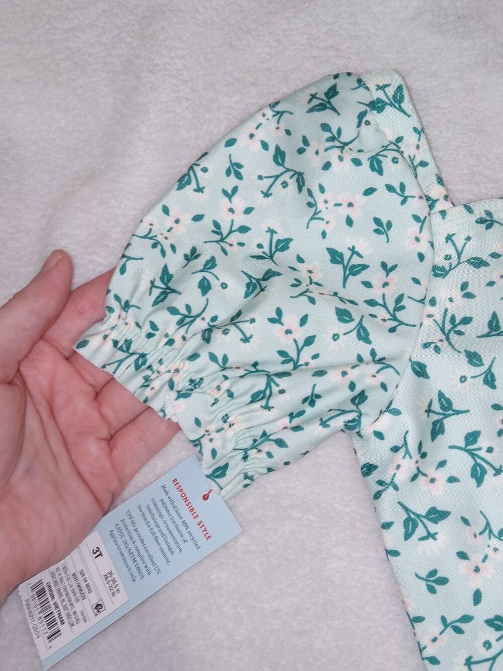 Cat & Jack Toddler Girls 3T Swimsuit Set Floral Puff Sleeve  Hooded Cover Up - Picture 9 of 11